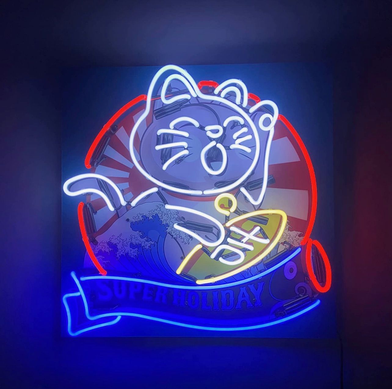 ネオンサイン 招き猫 ネオン 看板 SUPER HOILDAY NEON SIGN 喫茶店 居酒屋 クラブ カラオケ 部屋 スタジオ インテリア バー  BAR クラブ及び娯楽場所等 室内装飾 (猫) ネオン管 オーダーメイド オリジナル メルカリ