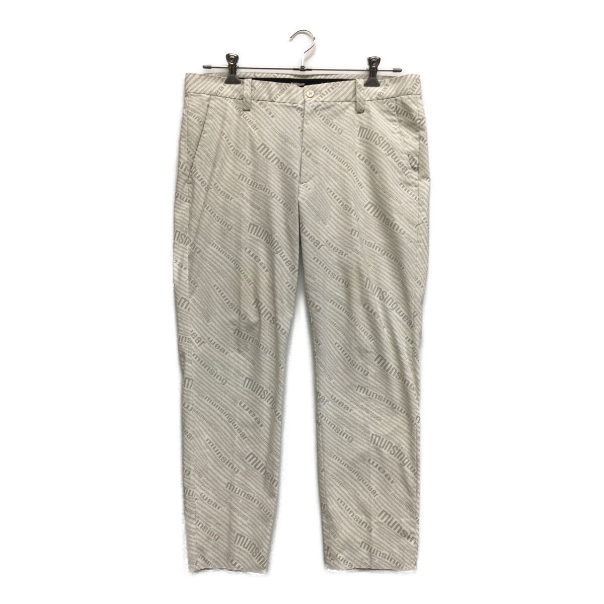中古 メンズ マンシングウェア Munsing wear パンツ 92cm 白 ホワイト×グレー ロゴ総柄