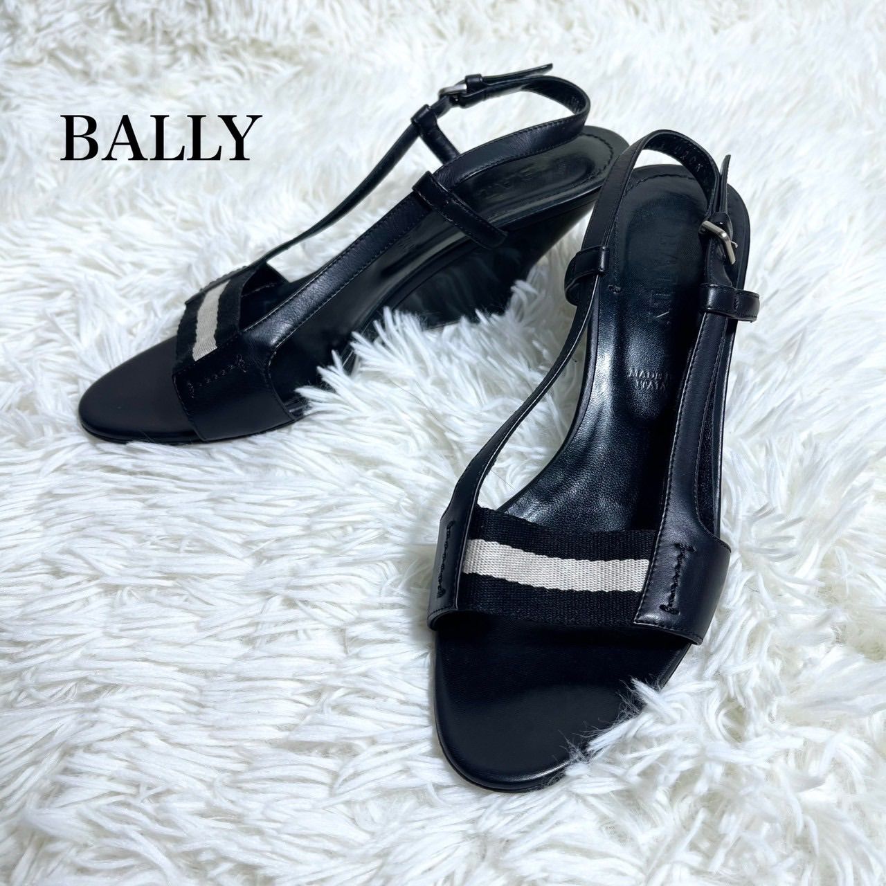 本物バリーBALLY本革レザーヒールストラップサンダルパンプスシューズ靴レディース22cmイタリア製35黒ブラック