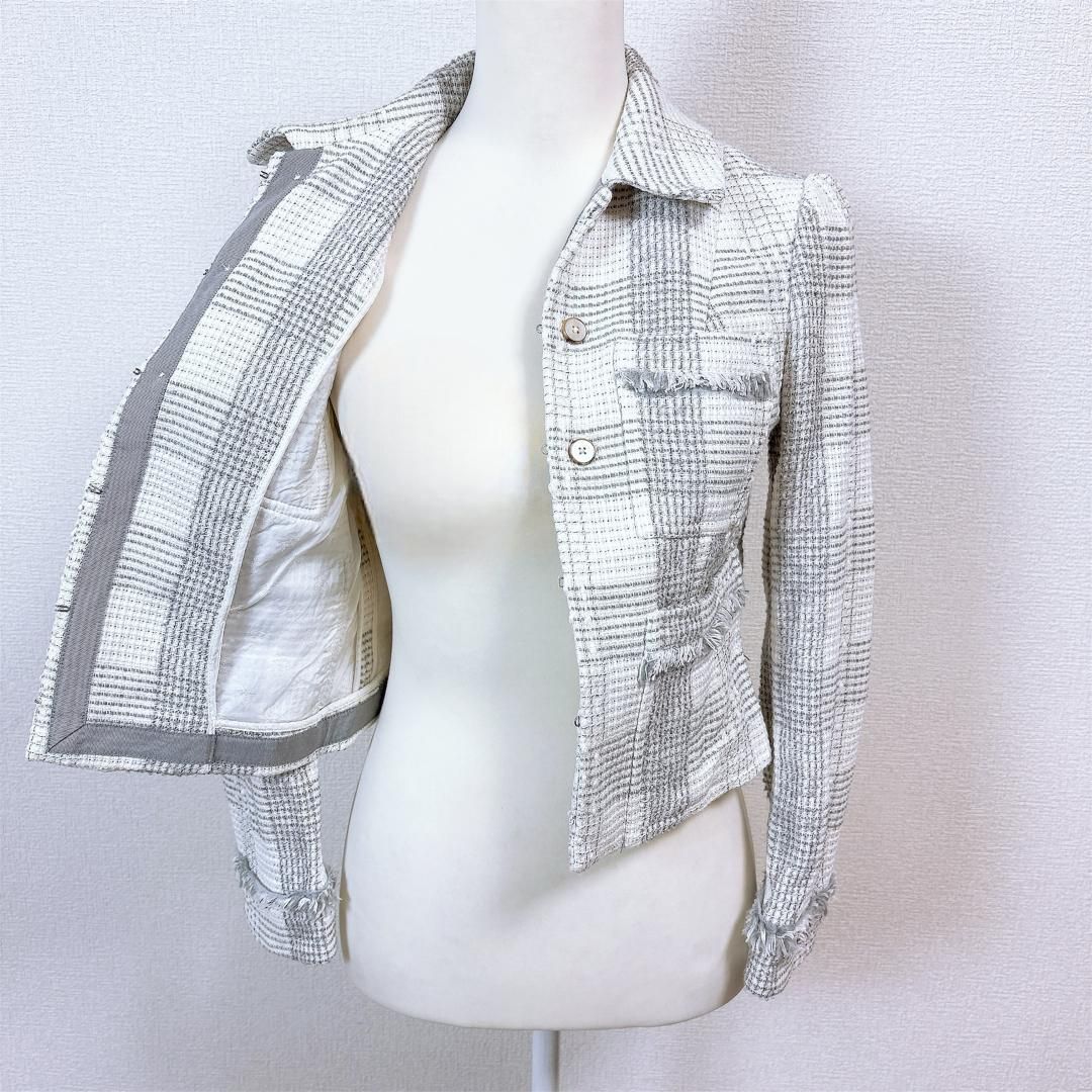 チェック 白×グレー