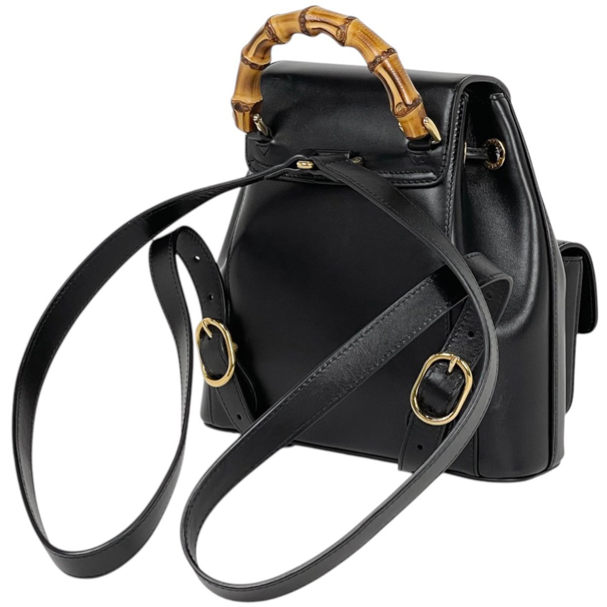 グッチ リュックサック バックパック バンブー 竹 ナイロン レザー ブラック GUCCI - グッチ バンブー リュックサック レディース 【中古】の