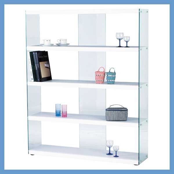 ディスプレイグラスシェルフ ワイド４段 W120×D31.5×H149cm No.625 ホワイト