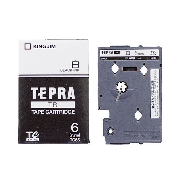 （まとめ）キングジム テプラ TRテープカートリッジ 6mm 白/黒文字 TC6S 1個