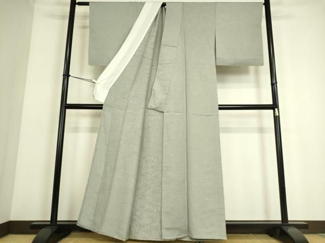 平和屋着物▽上質な色無地 単衣 草花地紋 蕎麦切色 正絹