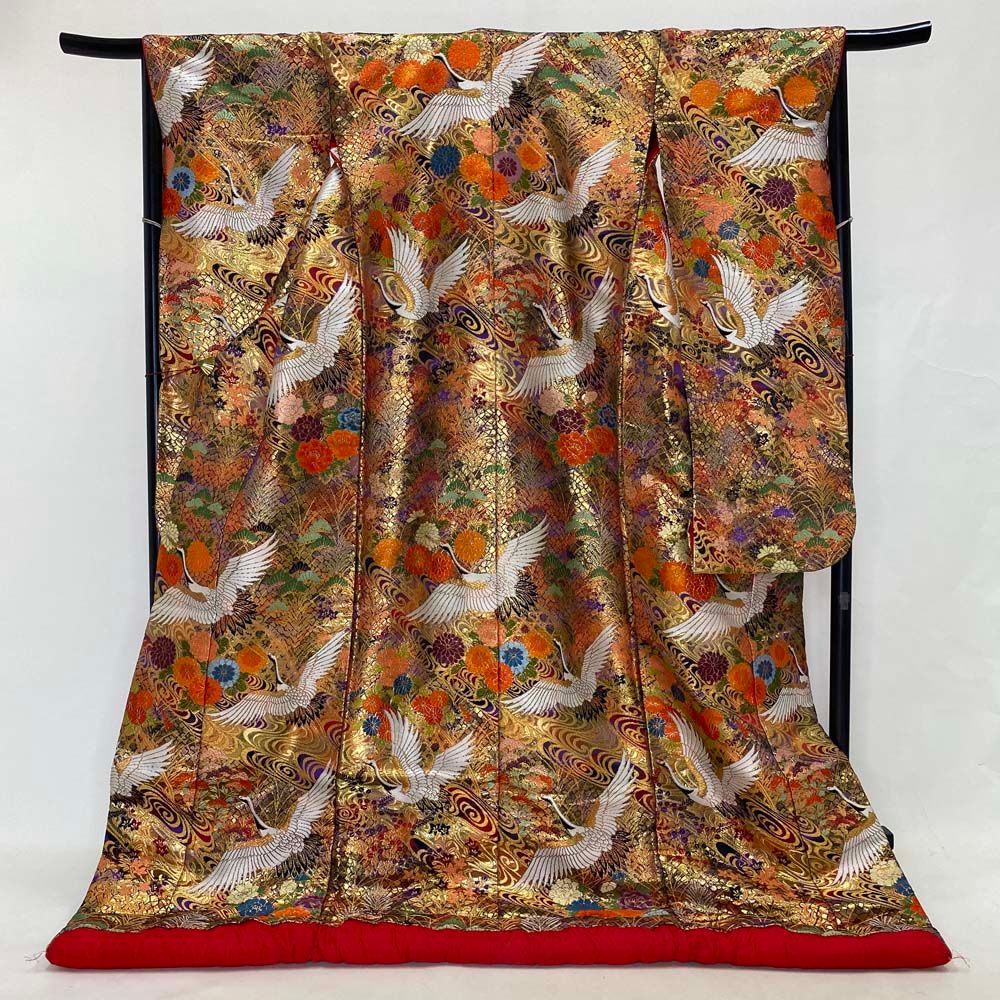 色打掛 正絹 鶴 刺繍 金 黒 紫 打掛 Lサイズ 裄67 花嫁衣裳 婚礼 色打掛 正絹 鶴 刺繍 金 黒 紫 打掛 Lサイズ 裄67 花嫁衣裳 婚礼