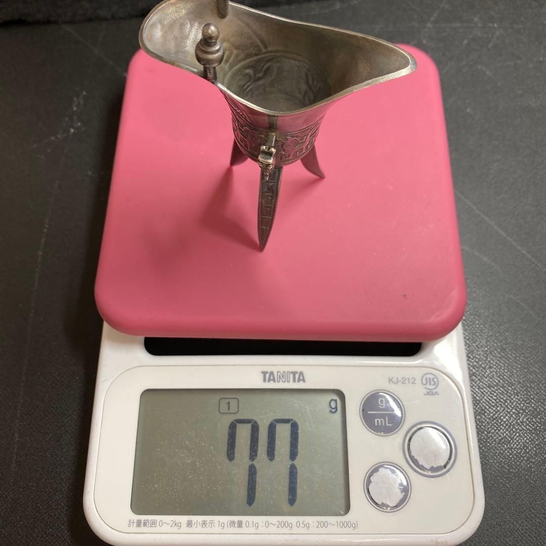 中国古玩 紋銀爵 77g高さ9.3㎝ 東Y7-0110☆2Fトコニコ 中国古玩 紋銀爵