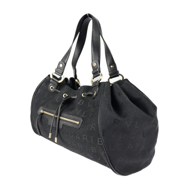 BVLGARI ブルガリ マキシレッタレ ロゴマニア キャンバス ブラック BVLGARI ブルガリ トートバッグ キャンバス レザー ブラック