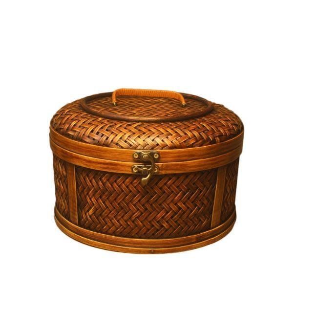 人気推薦 民芸職人手作り 古風 自然竹の編み上げ 茶籠 茶道具収納 便攜 竹編細工籠