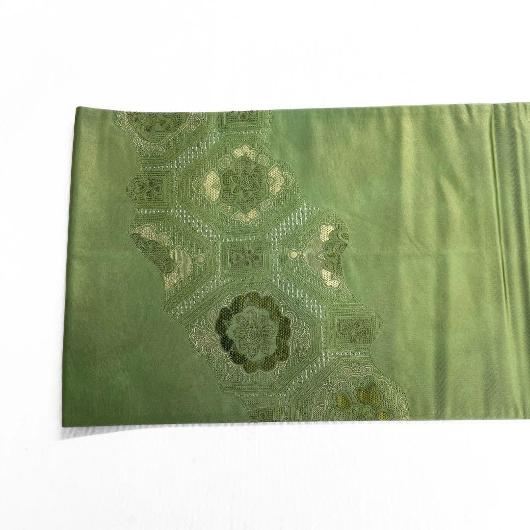 袋帯 スワトウ刺繍 金通し 蜀江紋 華紋 グリーン 着物 023a d 袋帯 スワトウ刺繍 金通し 蜀江紋 華紋 グリーン 着物 023a d