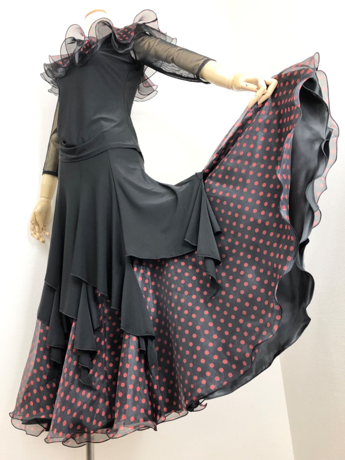 新品》社交ダンス オーガンジー フリルミックス セットアップ ブルー