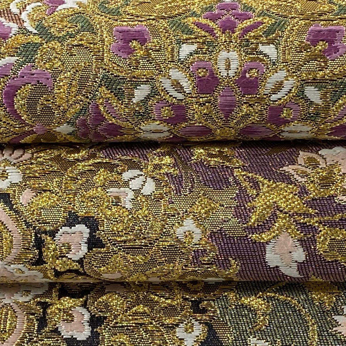 袋帯 美品 逸品 じゅらく 落款 証紙 帝王紫 華文 鳥 金糸 刺繍