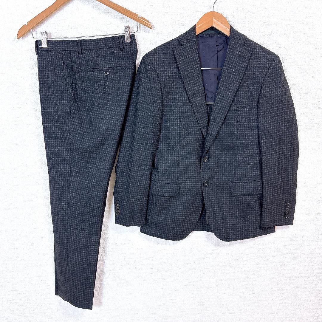 現行【美品】HUGO BOSS スーツセットアップ 44 濃グレー チェック