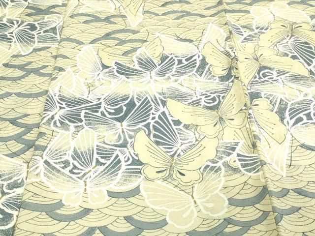 平和屋着物▽上質な小紋 単衣 舞蝶文 正絹 逸品 DABE4819az 平和