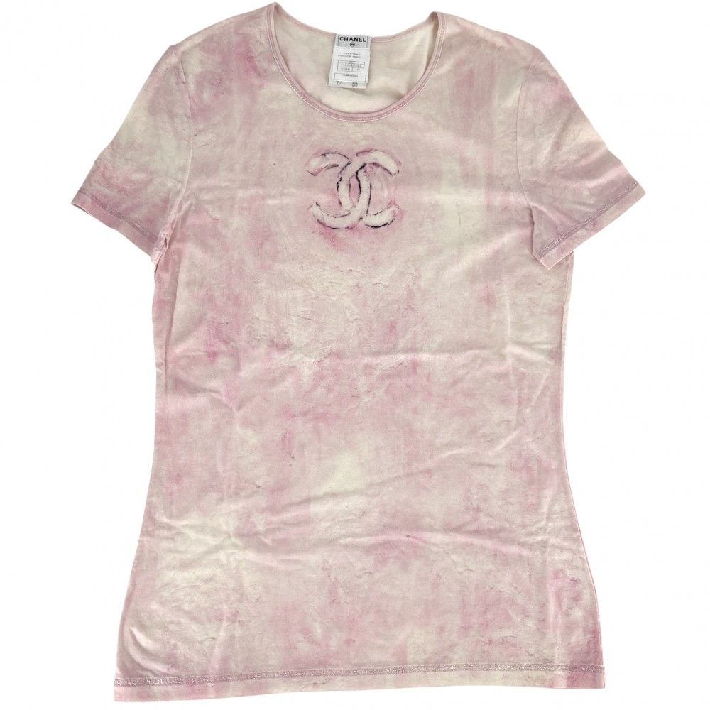 シャネル 半袖Ｔシャツ レディース タイダイ ココマーク トップス 服 アパレル CHANEL 40 ピンク ホワイト 白 コットン スパンデックス 春 夏 品