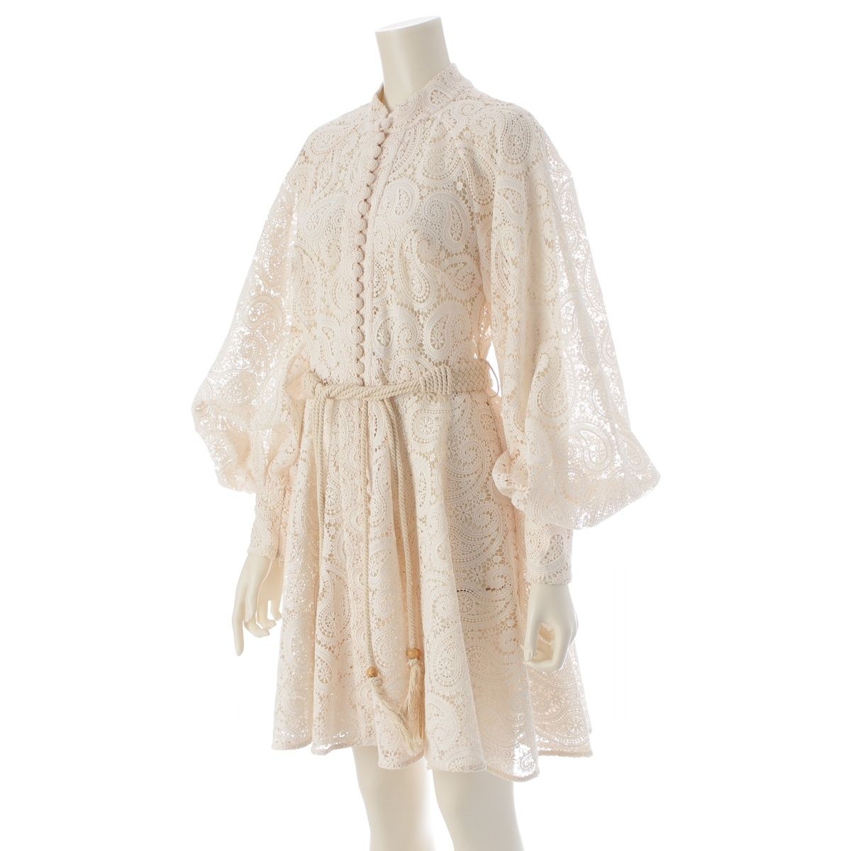 ZIMMERMANN ジマーマン フルレース ベルト付き パフスリーブ ワンピース ドレス オフホワイト 1
