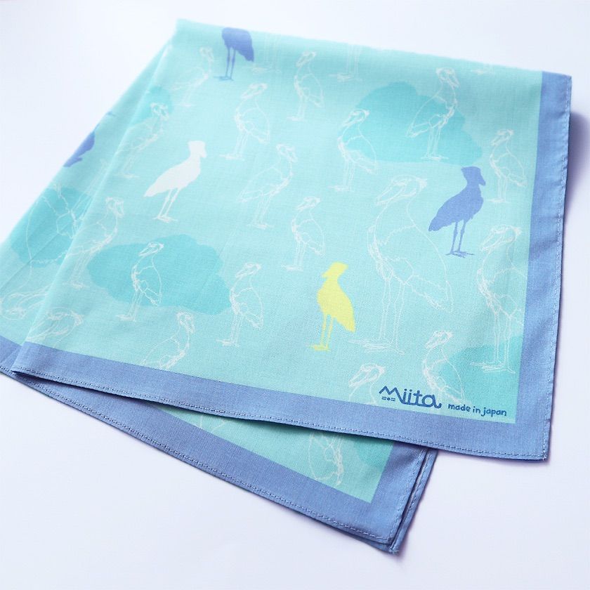 ハンカチ ハシビロコウ miita 52×52cm ミータ ブルー グリーン 大判 風呂敷-1