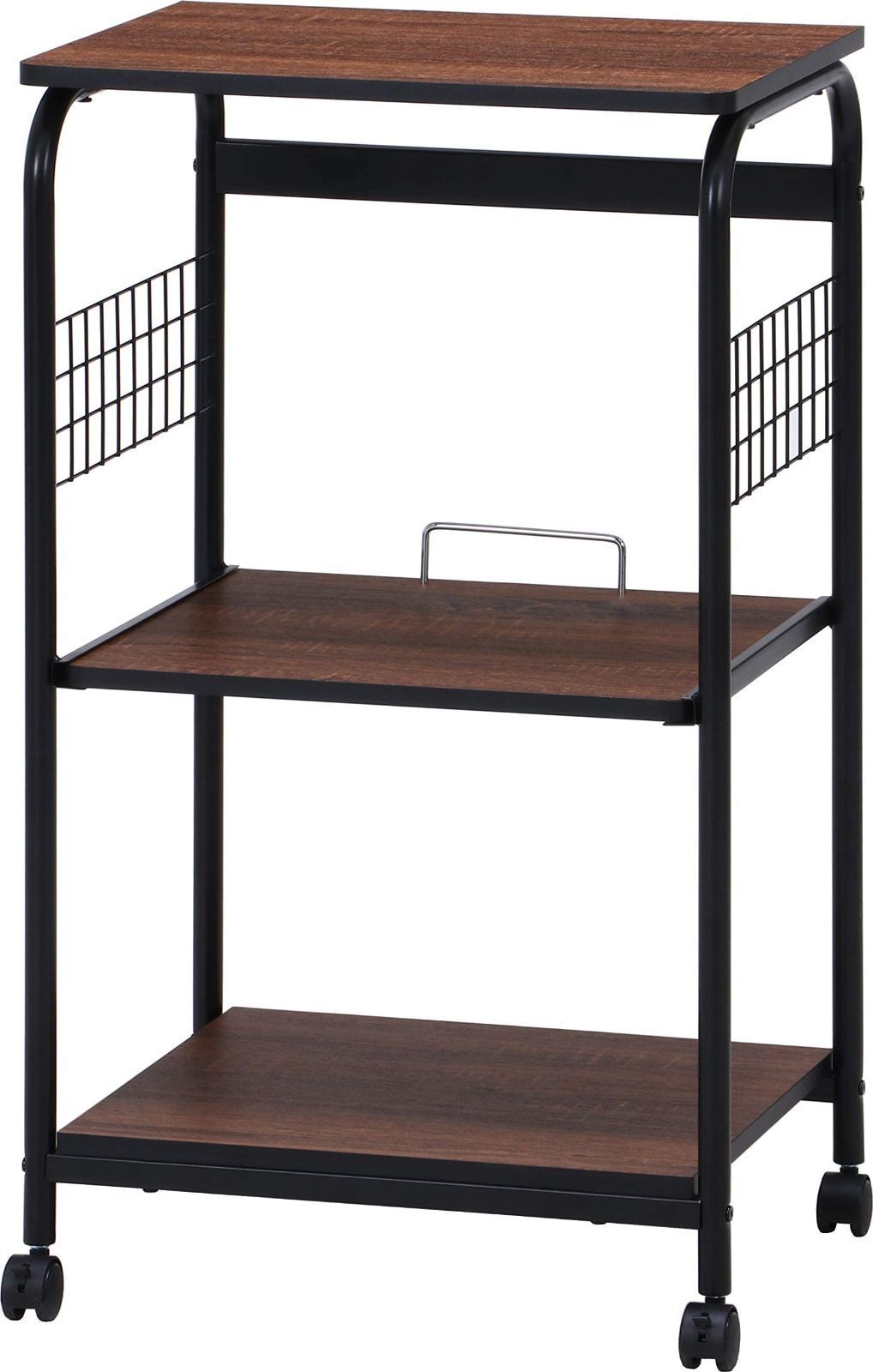 [新品・未使用]幅51.5×41×高さ89.5cm ブラック キッチンラック ブラウン スライド棚 レンジ台 収納 レンジワゴン 不二貿易 キャスター付き 15423