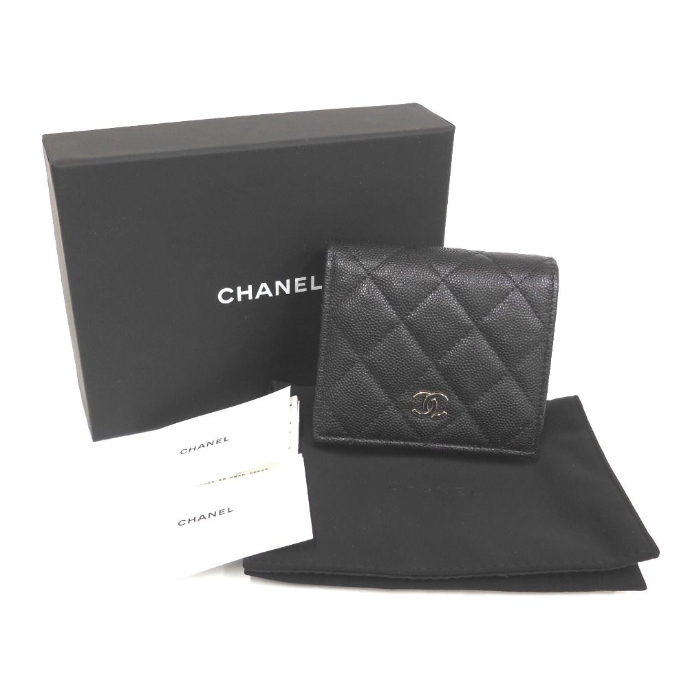 SALE半額 CHANEL ミニウォレット COCOマーク 黒 キャビアスキン