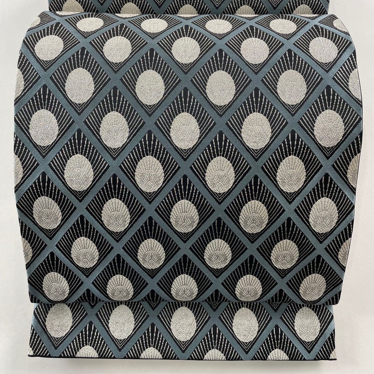 袋帯 美品 逸品 辻村ジュサブロー 落款 菱格子 幾何学 銀糸 箔