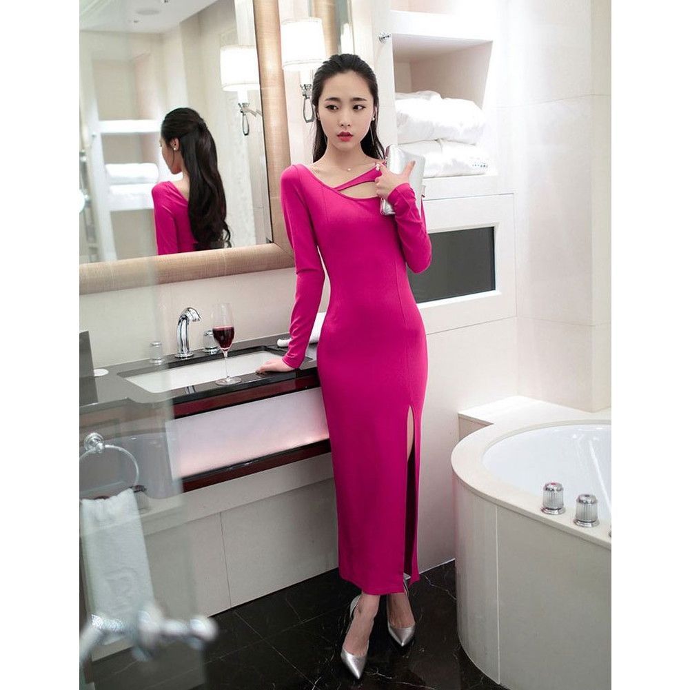 バンテージ ボディコン ドレス ロング 長袖 セクシー スリット レディース 145280313_o2.jpg?