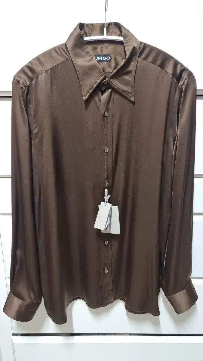 TOM FORD トムフォード シルク シャルムーズ スリムフィット シャツ 茶色 42 サイズ