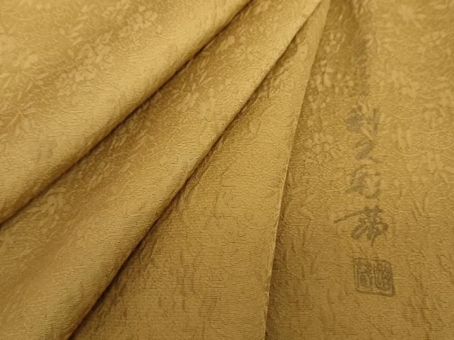 平和屋着物●上質な色無地 作家物 草花地紋 黄唐茶色 正絹 DAAY1412ps