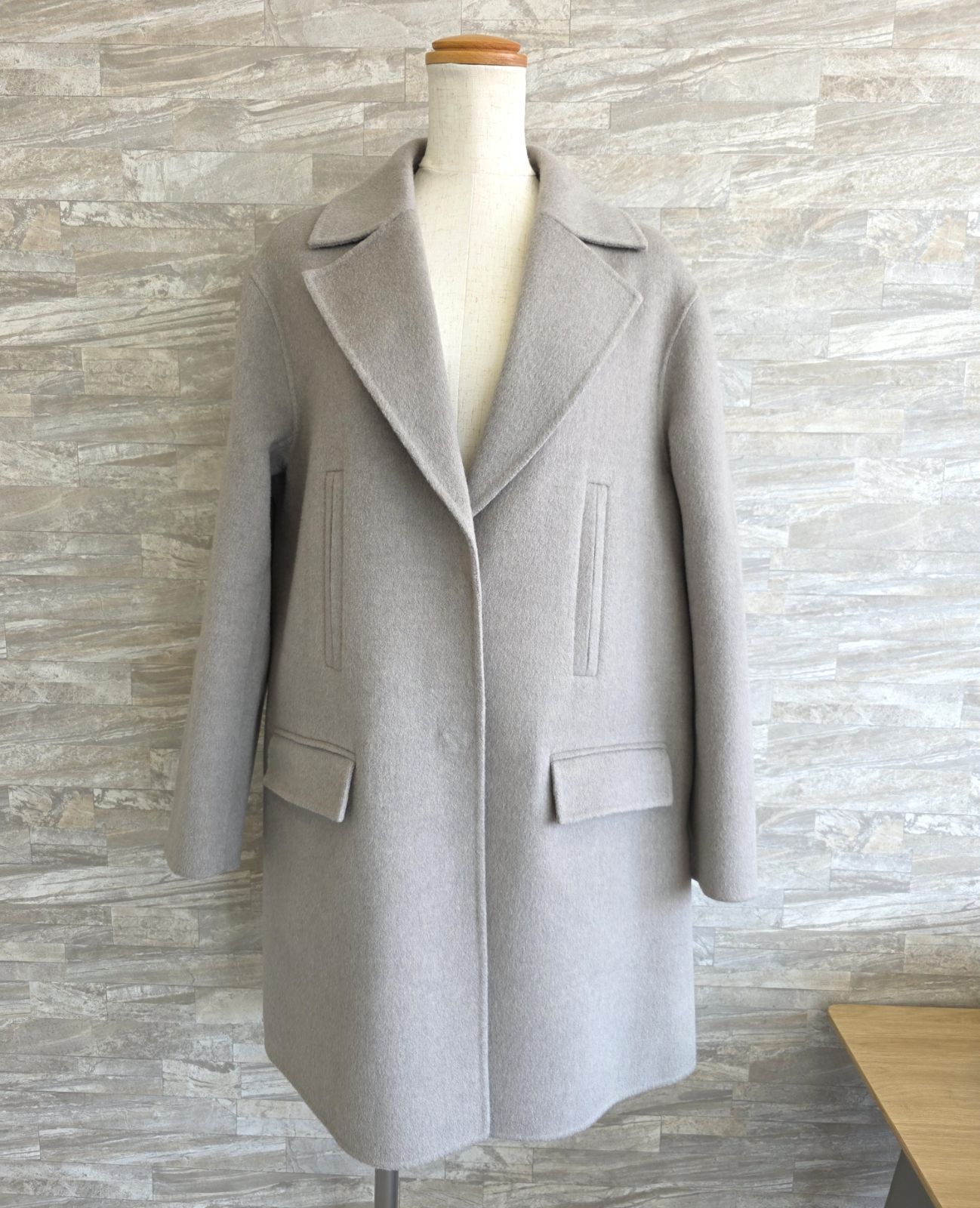 23AW theory luxe セオリー リュクス ウール×カシミヤ コート ミディアム丈 ライトグレー 38 Mサイズ レディース PAWNSHOPRiZ パウンショップリズ