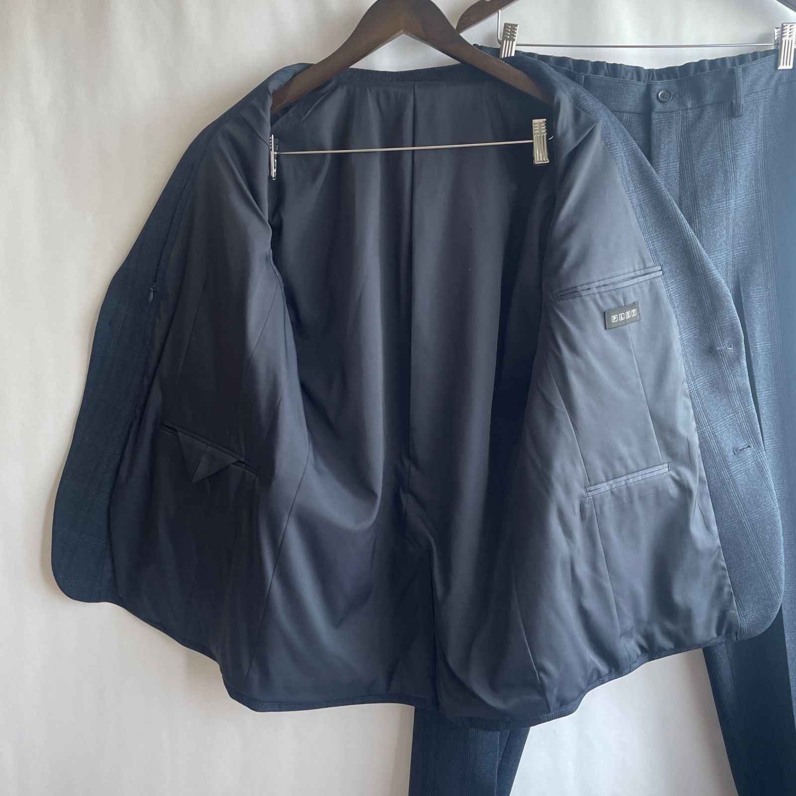美品】プラステ メンズ スーツ セットアップ XL ネイビー チェック