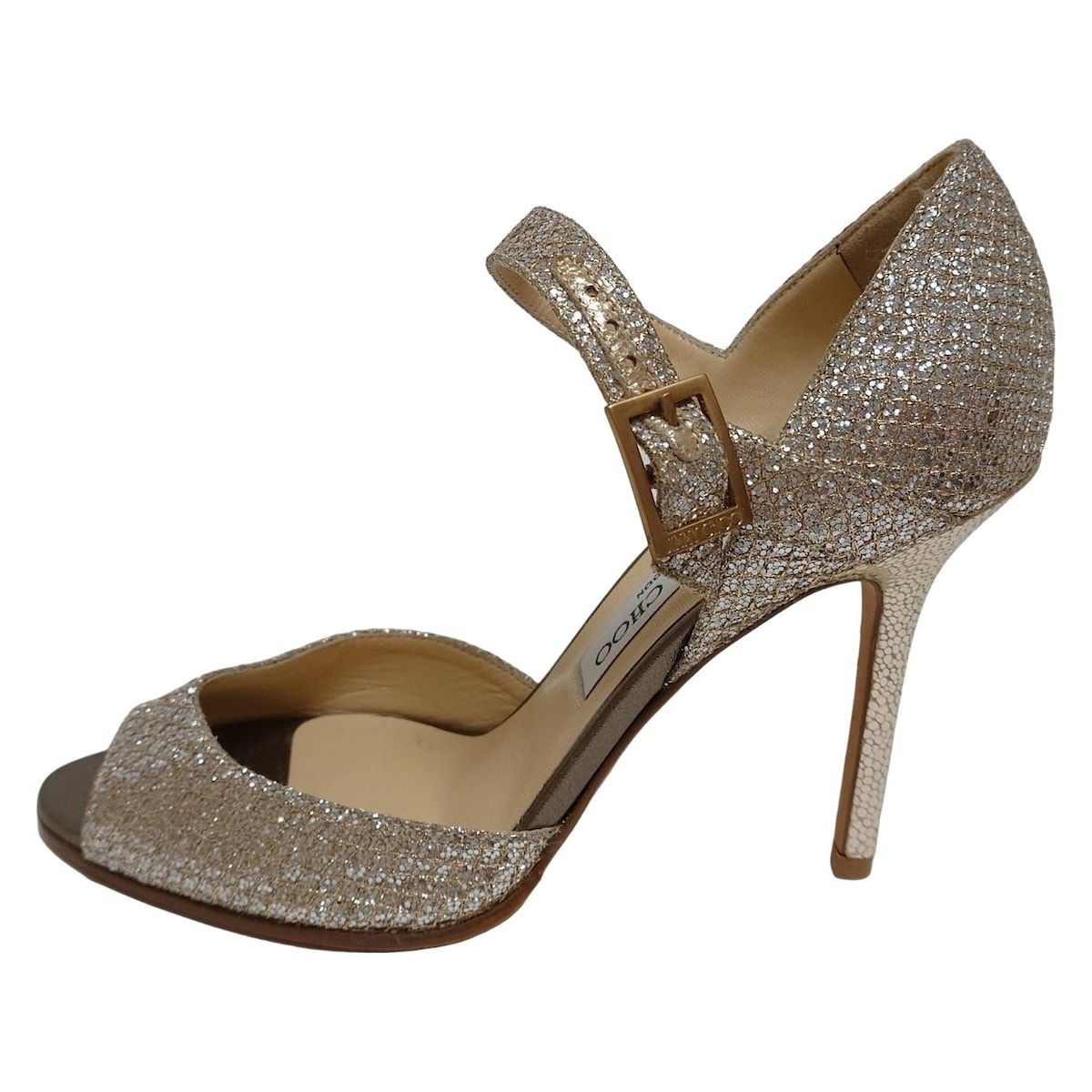 JIMMY CHOO ジミーチュウ サンダル 37 レディース - シルバー×ゴールド オープントゥ|アウトソール張替済