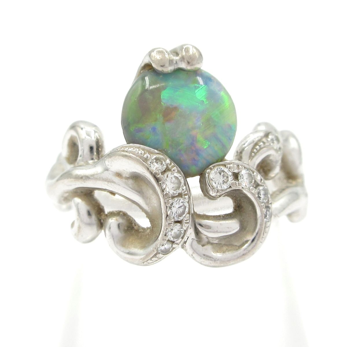 Unbranded ノーブランド リング K18WG×ダイヤモンド×グリーン 総重量 7.9g|0.18刻印