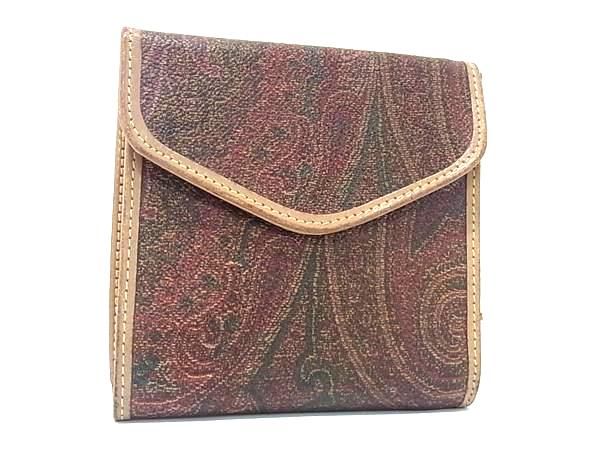 ETRO エトロ PVC×レザー ペイズリー柄 三つ折り 財布 ウォレット 小銭