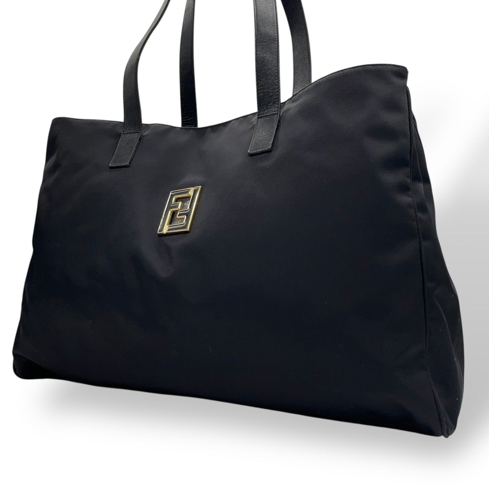 美品 フェンディ トート ハンドバッグ ナイロン ロゴ ブラック 黒 FENDI ナイロン ロゴ ハンドバッグ ブラック トートバッグ