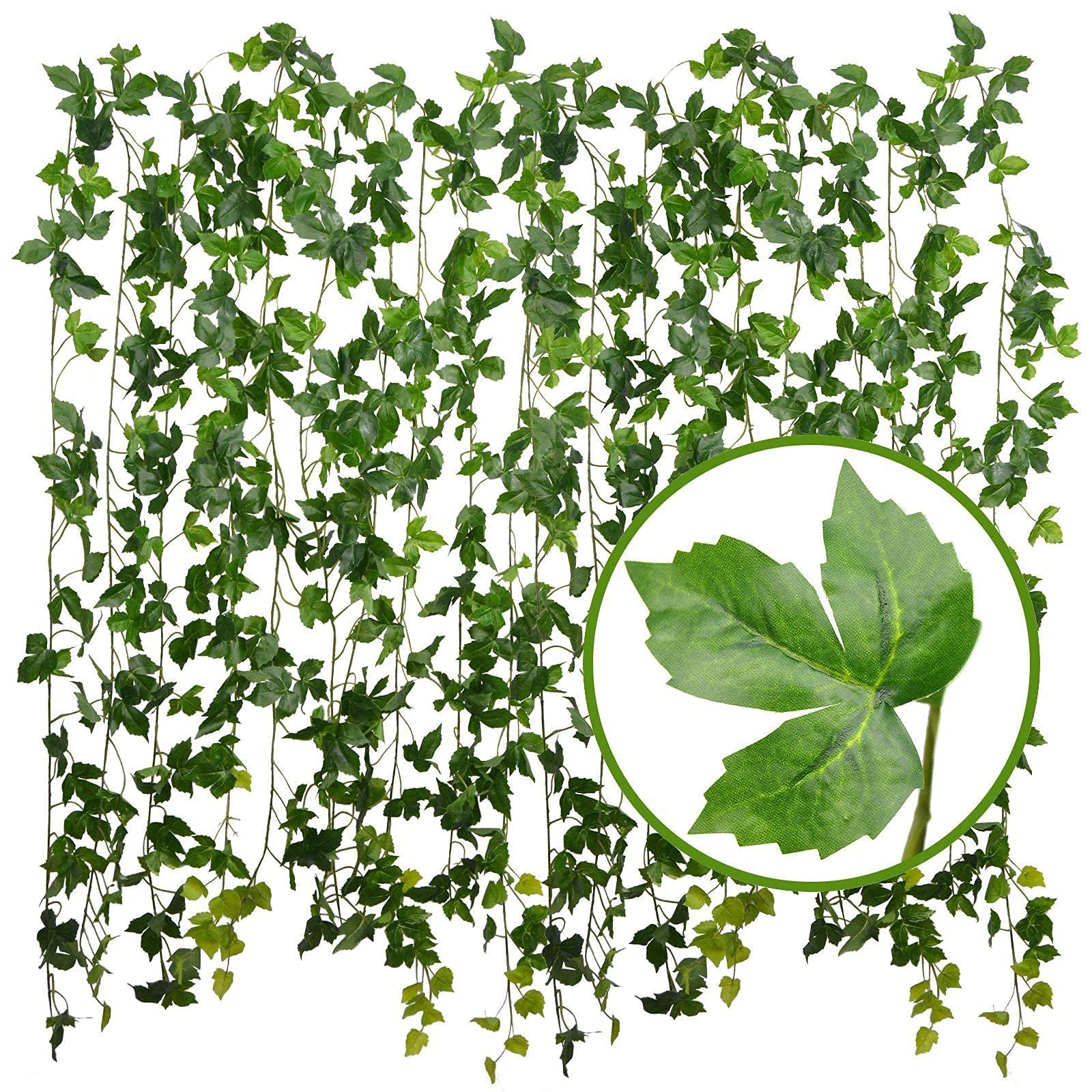 フェイクグリーン アイビー 人工観葉植物 100% 自然感 防水 鉄線付き 高耐久 アーティフィシャル リーフ 葉物 造花藤 ツイッグバイン プラント ガーランド 室内 インテリア 飾り 吊り 観葉植