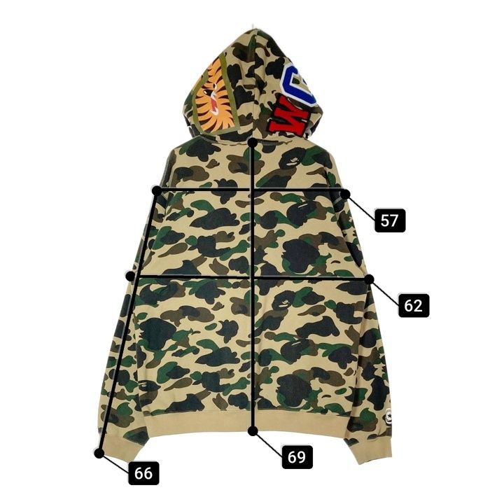 ☆A BATHING APE アベイシングエイプ 初期フランケンタグ TIGER SHARK WIDE FULL ZIP DOUBLE HOODIE タイガー  カモ シャーク フルジップパーカー カーキ sizeL - メルカリ