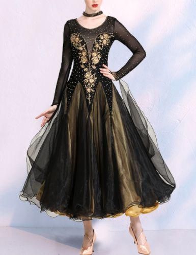 社交ダンスドレス モダンダンス 刺繍 キラキラ シャンパン オーダー