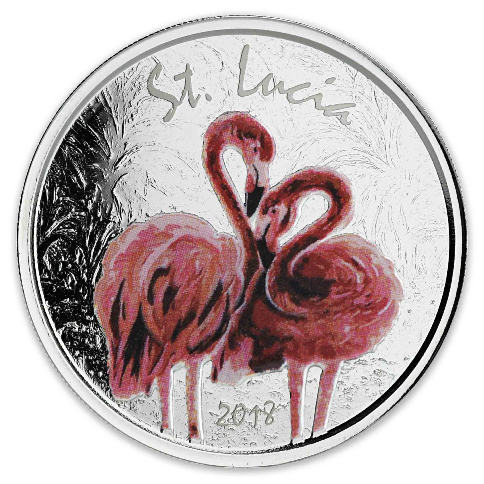 2018年　セントルシア　ピンクフラミンゴ　純銀　1オンス銀貨 保証書・カプセル付き] 2018年 (新品) セントルシア「ピンク