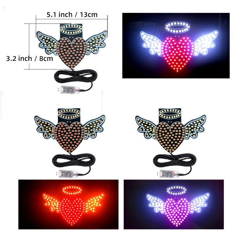 天使 羽 led イルミネーション ライト インテリア モチーフ エンジェル 車用 エンジェルハート 天使の羽 LED ミニライト 車内ライト13cm USB