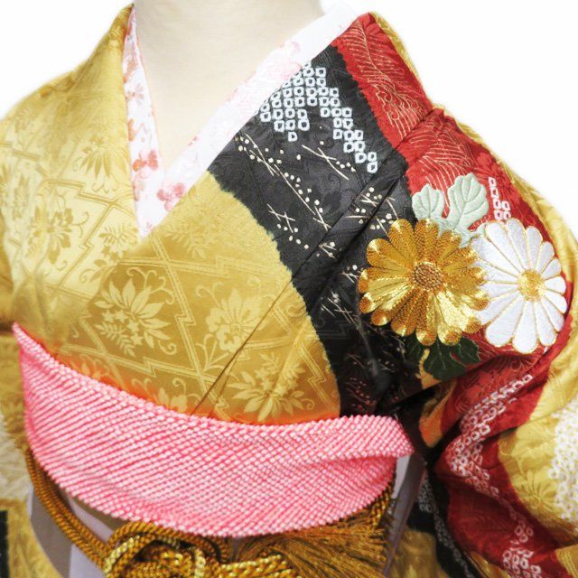 振袖 襦袢 2点 セット 着物 中古 金駒刺繍 汕頭刺繍 十日町 絞り