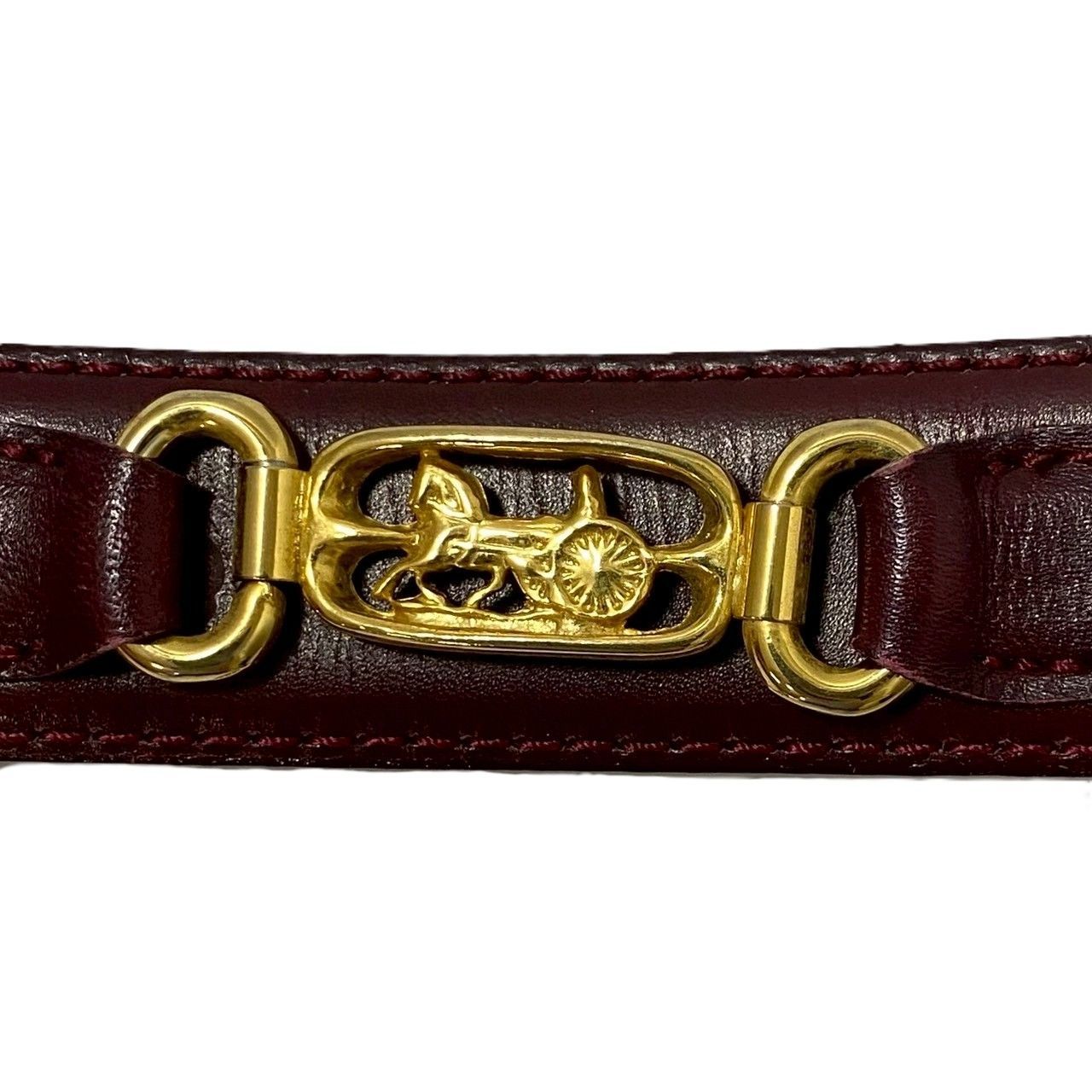 CH【CELINE】馬車 ベルト 60 レザー ボルドー ゴールド/金金具