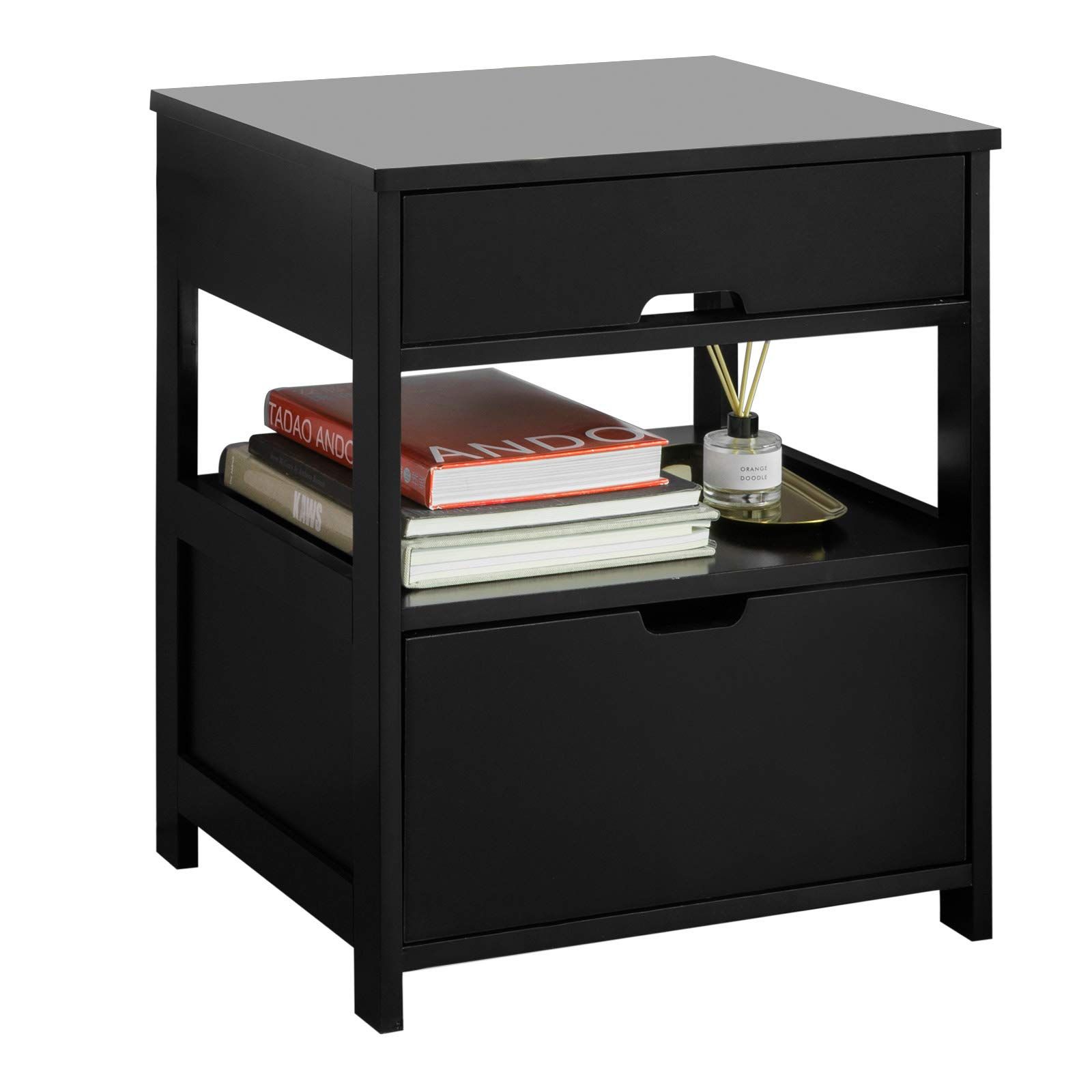 引き出し付き テーブル ソファ table FRG258-SCH|ブラック side 幅45cm おしゃれ 電話台 ナイトスタンド サイドチェスト ナイトテーブル サイドテーブル ベッドサイドテーブル SoBuy