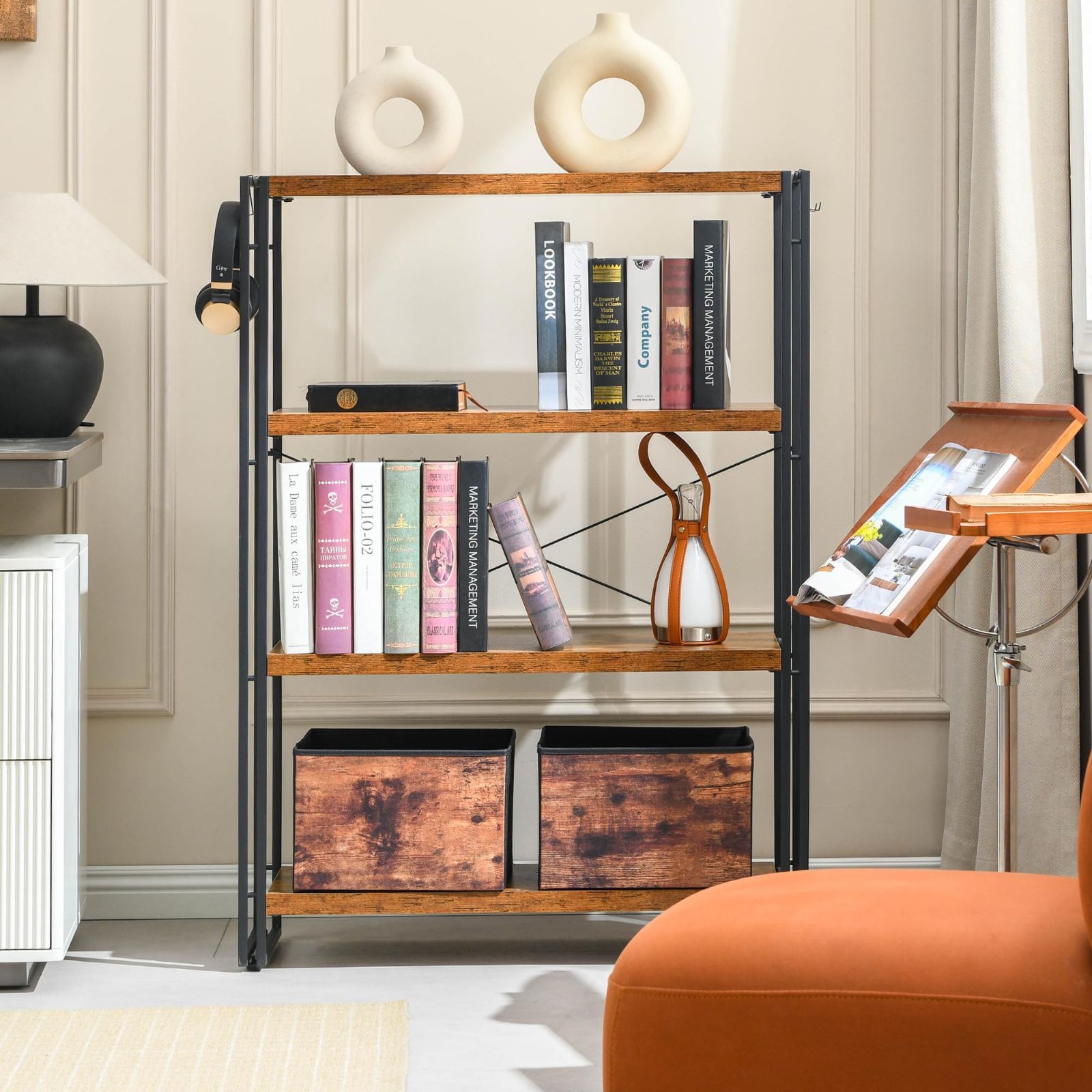 新着商品 オープンシェルフ 4段 木製 収納 本棚 オープンラック ラック キッチンラック リビングラック 棚 おしゃれ 北欧 HCHQHS 木目調 組立簡単 ディスプレイラック スチールラック 幅80cm×奥行30cm×高さ113cm NEXPOTALLINN_EU