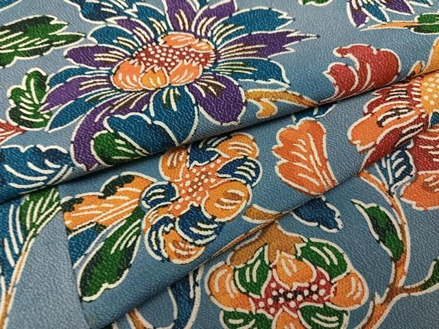 平和屋着物●上質な小紋 型染め 草花文 鬼しぼ縮緬 正絹 AABC4441ph