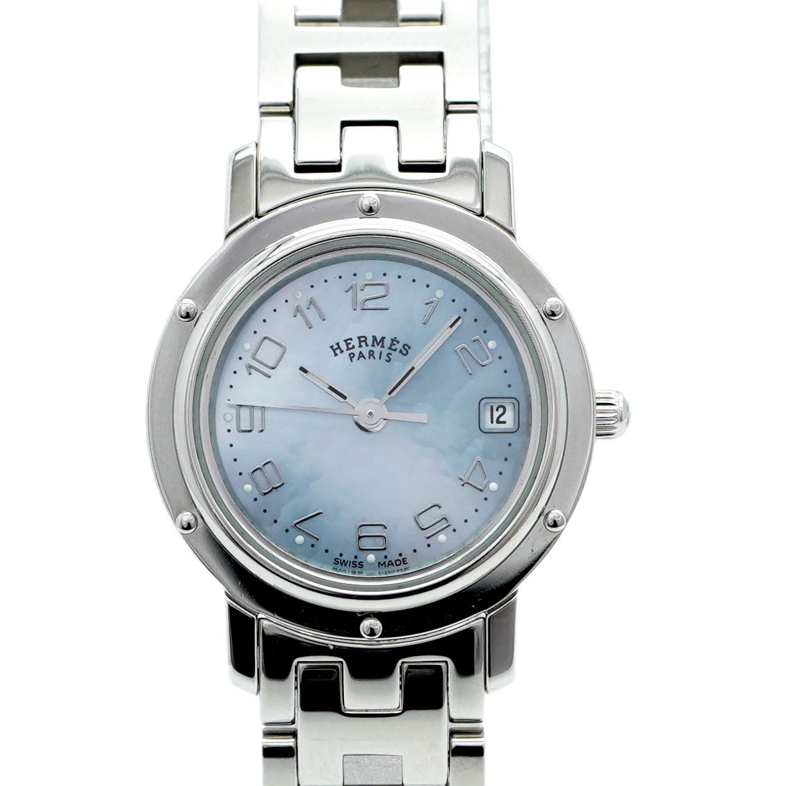 5wwm0228 エルメス クリッパー CL4.210 青文字盤 腕時計 レディース