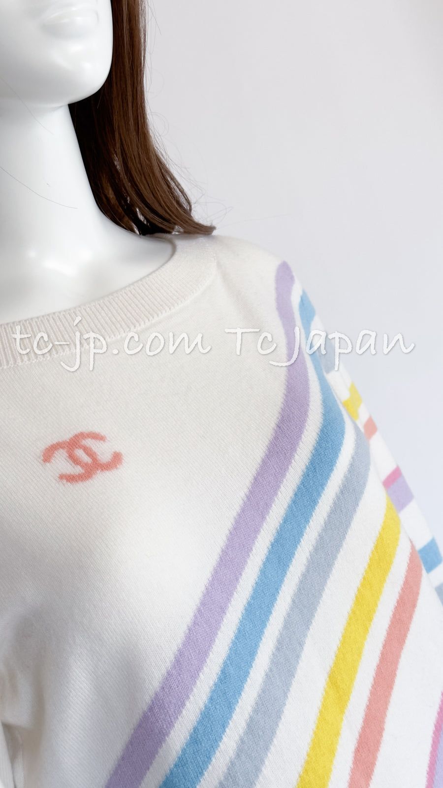 シャネル セーター CHANEL 26万 アイボリー ラ パウザ CC ロゴ レインボー カシミア 超美品 36 26万 シャネル セーター CHANEL アイボリー ラ パウザ CC ロゴ