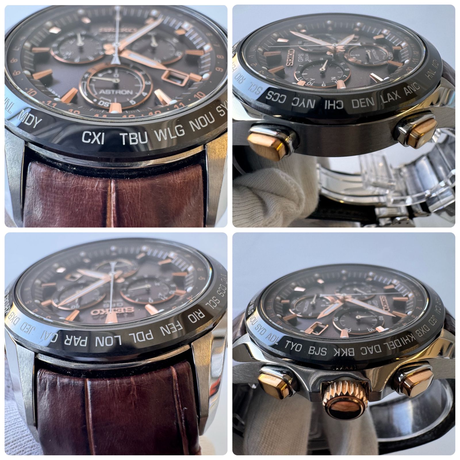 【美品】セイコー　アストロン　SBXB025　8X22–0AB0-1　GPSソーラー　革ベルト　デイト表示　セラミック　チタニウム　ブラウン 美品】セイコー アストロン SBXB025 8X22–0AB0-1 GPSソーラー 革ベルト