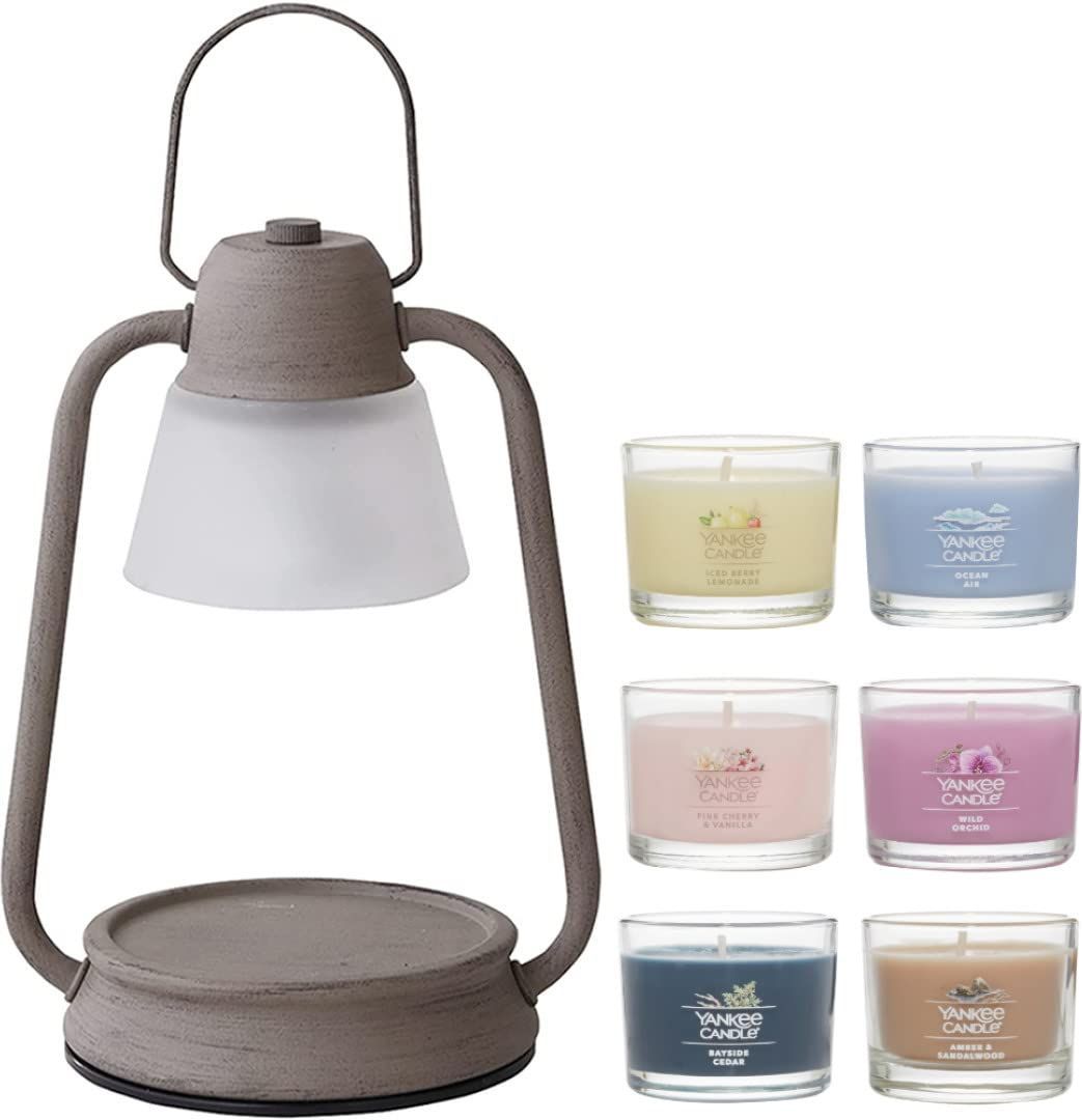 【在庫処分】カメヤマキャンドル キャンドルウォーマーランプミニ グレー＆YANKEE CANDLE シグネチャー タンブラーミニ×6個 7点セット（J3610000GR＋YK00905384＋YK00905385＋YK00905386＋YK00905388＋Y