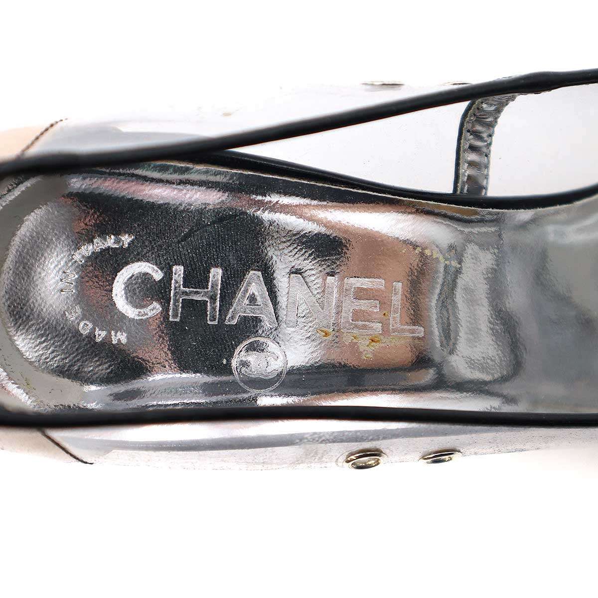 CHANEL シャネル CC PVC Clear Platform Shoes クリアパンプス シルバー×ブラック×ベージュ 37