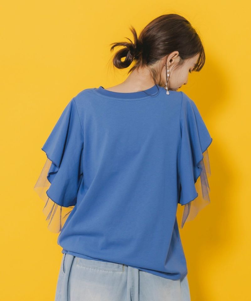 変更しました*:☆.。 ScoLar（スカラー）ネコ×ロック柄 メッシュ切替Tシャツ