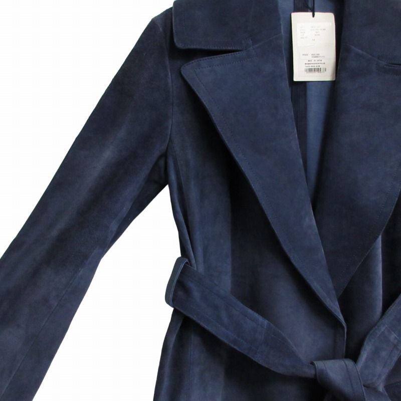 マディソンブルー MADISONBLUE タグ付 最高級 BELTED TRENCH COW SUEDE COAT スエード トレンチコート ベルト付  ロング マキシ ネイビー 紺 00 XSサイズ MB191-2007 0810