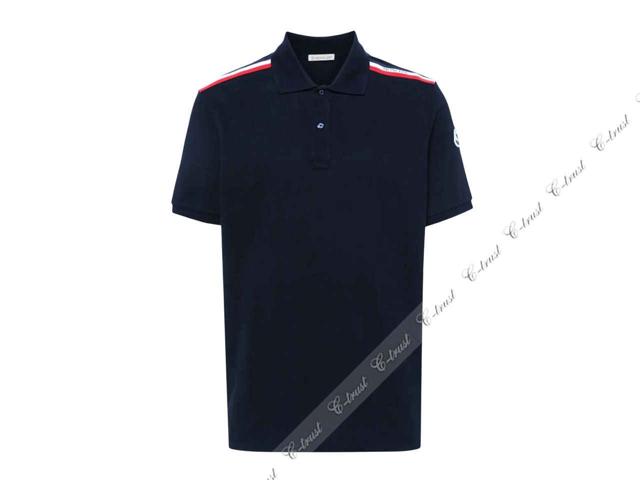 MONCLER モンクレール ポロシャツ POLO 半袖 コットン トリコロール ストライプ 刺繍 ロゴ 77X ネイビー L667-NV-L..